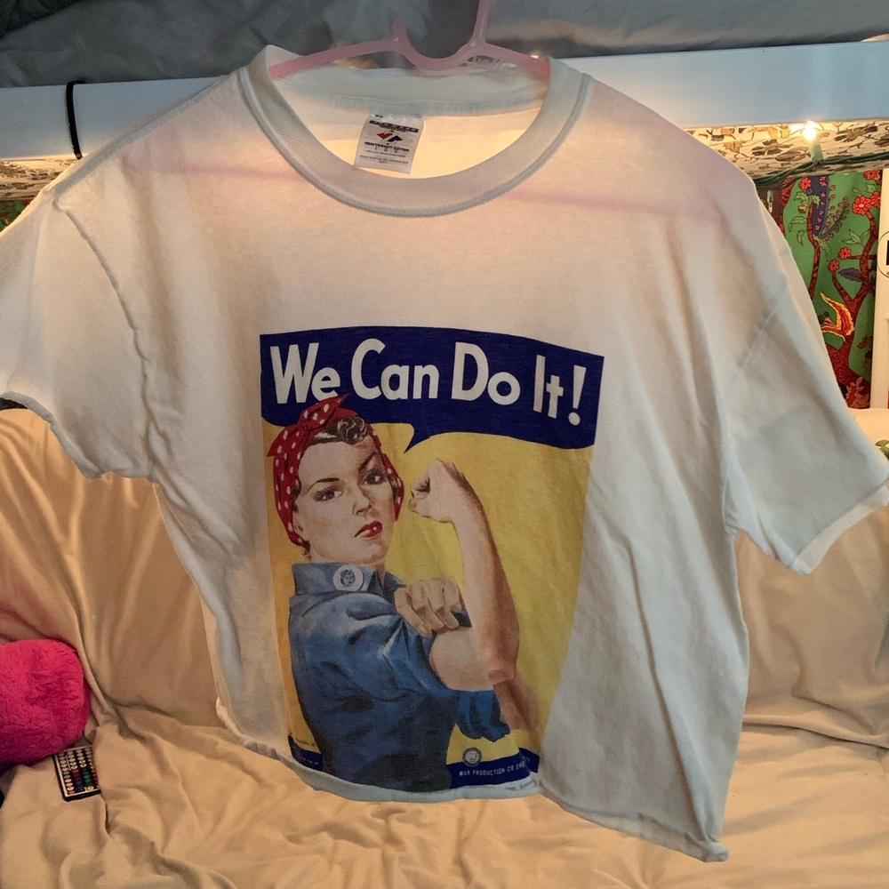 We Can Do It white graphic tee- large
